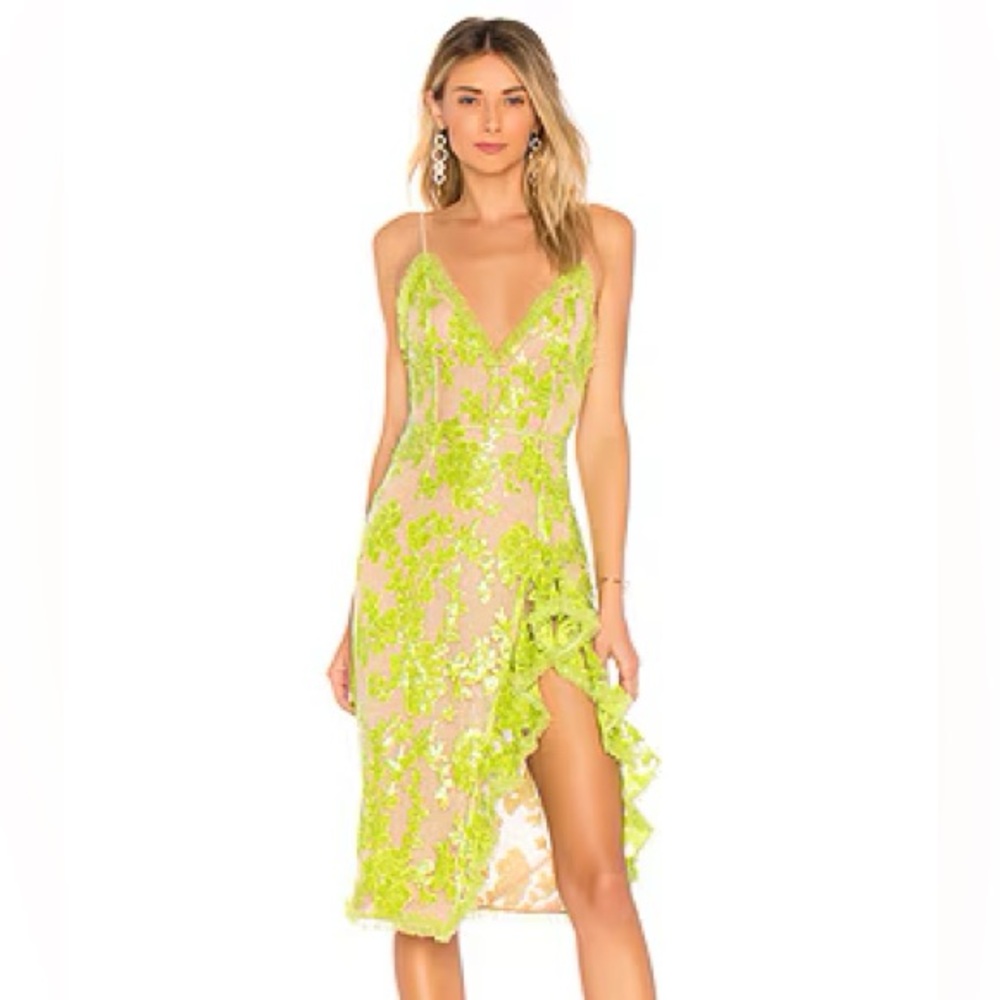 NBD Dragon Fly MIDI Dress in Goblin Green